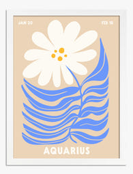 Aquarius Botanical Zodiac Art Print White