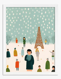 Paris Winter Stroll Art Print - White