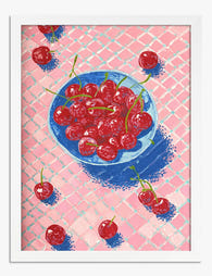 Cherries on Pink Mosaic Art Print White