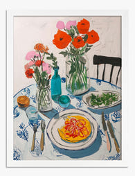 Sunny Brunch Gathering Art Print - White