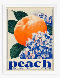 Retro Peach & Hydrangea Art Print - White