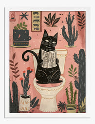 Quirky Cat Oasis Art Print - White