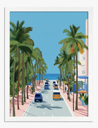 Palm-Lined Miami Escape Art Print - White