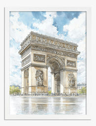 Paris Landmark Watercolor Art Print - White