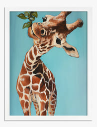 Playful Giraffe Charm Art Print - White