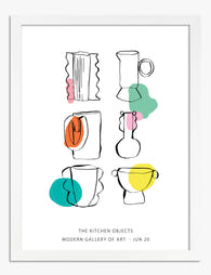 Playful Kitchen Lines Art Print - White