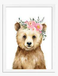 Bear Blossom Portrait Art Print - White