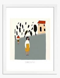 Italian Summer Stroll Art Print - White