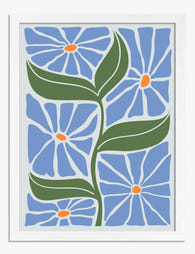 Blue Boho Blossom Burst Art Print White