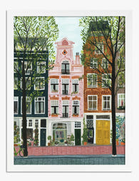 Pastel Amsterdam Row Art Print - White