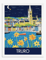 Truro by Moonlight Art Print - White