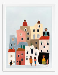 Colorful City Gathering Art Print - White