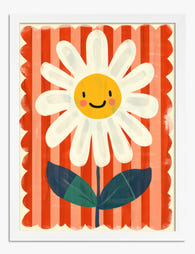 Sunny Smiles Daisy Art Print - White