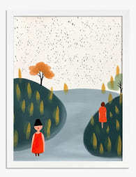 Serene Hillside Stroll Art Print - White