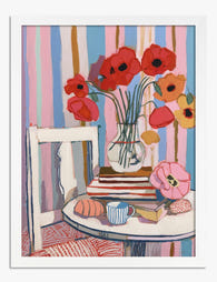 Striped Brunch Blooms Art Print - White