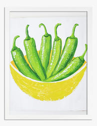 Zesty Green Peppers Art Print - White