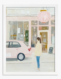 Pastel City Stroll Art Print White