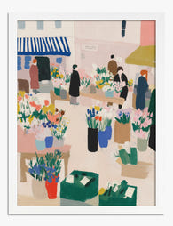 Flower Market Stroll Art Print White