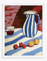 Striped Pitcher Still Life Art Print - White