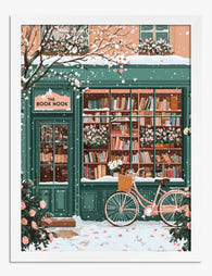 Winter Bookshop Charm Art Print - White