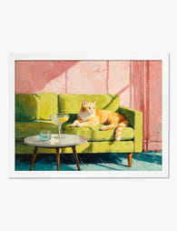 Cat Nap in Sunlight Art Print White