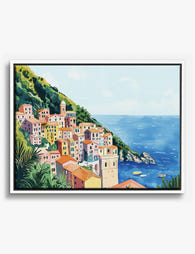 Italian Coastal Village Canvas Print White