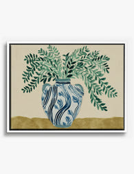 Blue Fern Flourish Canvas Print White