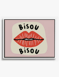 Bisou Bisou Lips Pop Canvas Print White
