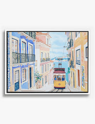 Lisbon Street Tram View Canvas Print White