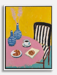 Parisian Breakfast Bliss Canvas Print - White