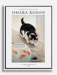 Koson’s Curious Cat & Koi Canvas Print White