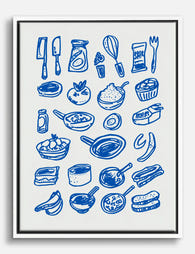 Blue Kitchen Essentials Canvas Print White