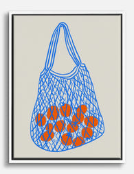 Blue Market Tote with Oranges Canvas Print White