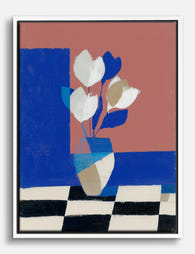 Bold Blooms in Blue & Blush Canvas Print White