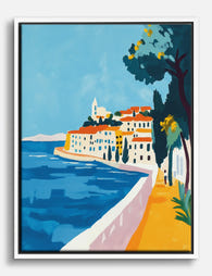 Sunlit Italian Coastline Canvas Print White
