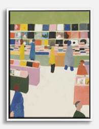 Colorful Record Store Scene Canvas Print White