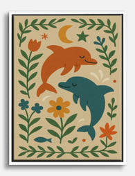 Playful Dolphin Dance Canvas Print White