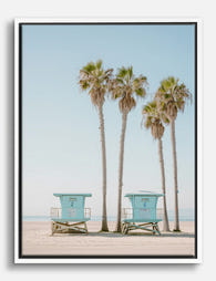 Pastel Palms & Lifeguard Huts Canvas Print White