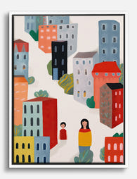 Colorful City Stroll Canvas Print White