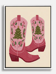 Festive Pink Cowboy Boots Canvas Print White