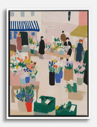 Flower Market Stroll Canvas Print White