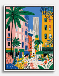 Vibrant City Streetscape Canvas Print White