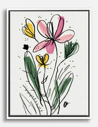 Playful Wildflower Sketch Canvas Print - White