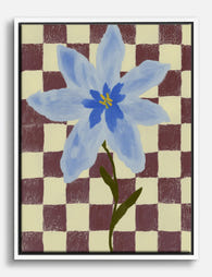 Blue Blossom on Checkerboard Canvas Print - White