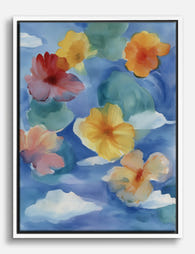 Floating Florals in Blue Canvas Print White