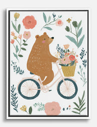 Bear on a Bike Adventure Canvas Print White