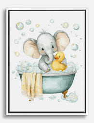 Elephant & Duck Bathtime Canvas Print White