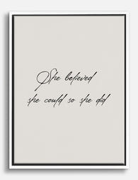 She Believed Quote Canvas Print White