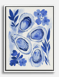 Blue Oyster Botanical Canvas Print - White