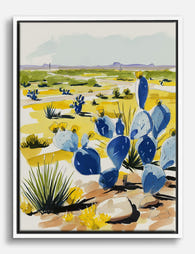 Blue Cactus Vista Canvas Print - White